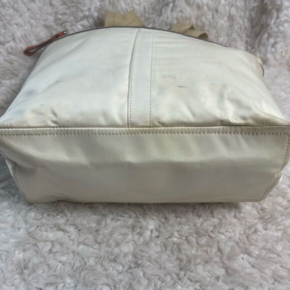 Coach Hampton off white  nylon and leather tan & orange trims satchel - Picture 6 of 15